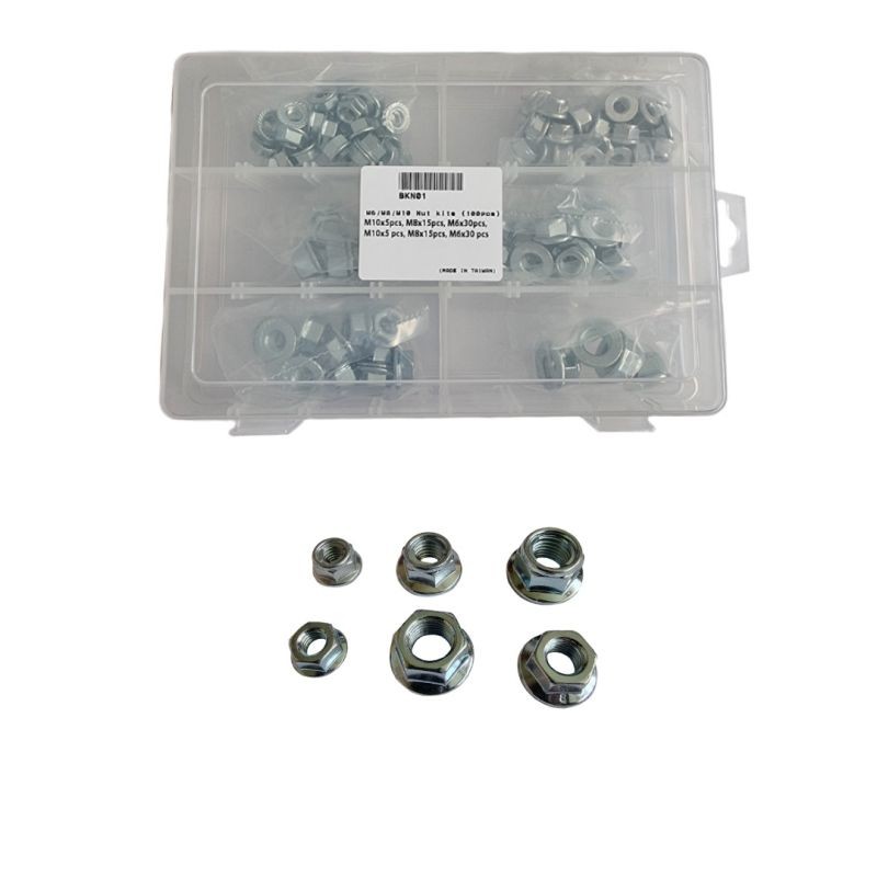 Komplet nakrętek kołnierzowych M6/M8/M10 (100 szt.) - Akcel