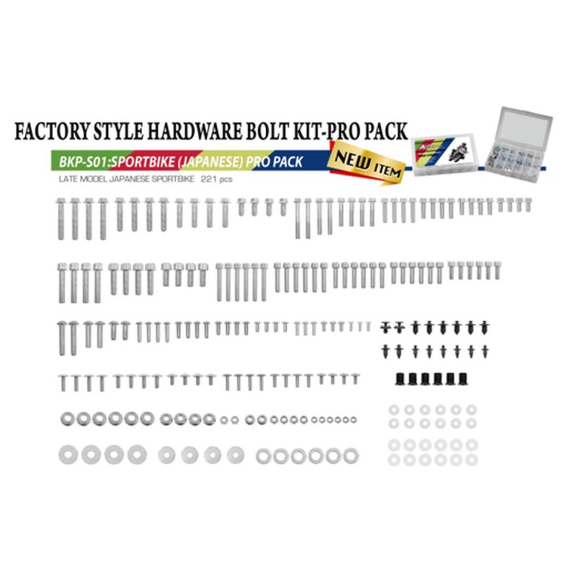 Komplet śrub, nakrętek, podkładek do motocykli japońskich - 221 elementów