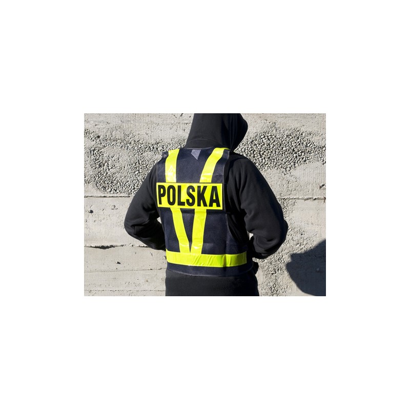 Kamizelka odblaskowa BIKETEC WYPRZEDAŻ - rozmiar, pasy odblaskowe, napis Polska