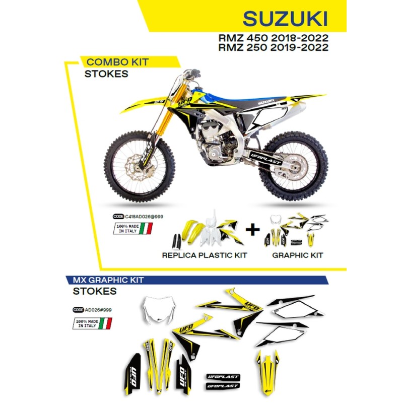 UFO KOMPLET PLASTIKÓW SUKIT418999 PLUS NAKLEJKI SUZUKI RMZ 250 '19-'22; RMZ 450 '18-'22