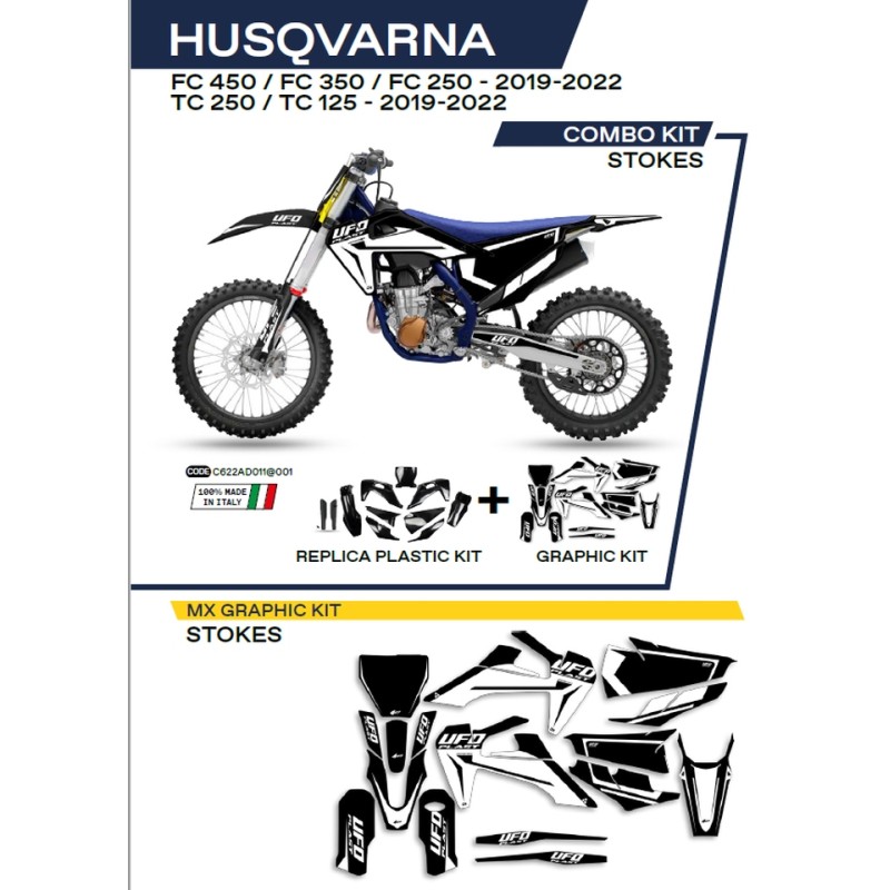 UFO Komplet Plastików HUKIT622001 Plus Naklejki Husqvarna TC 125/250 '19-'22: FC 250/350/450 '19-'22