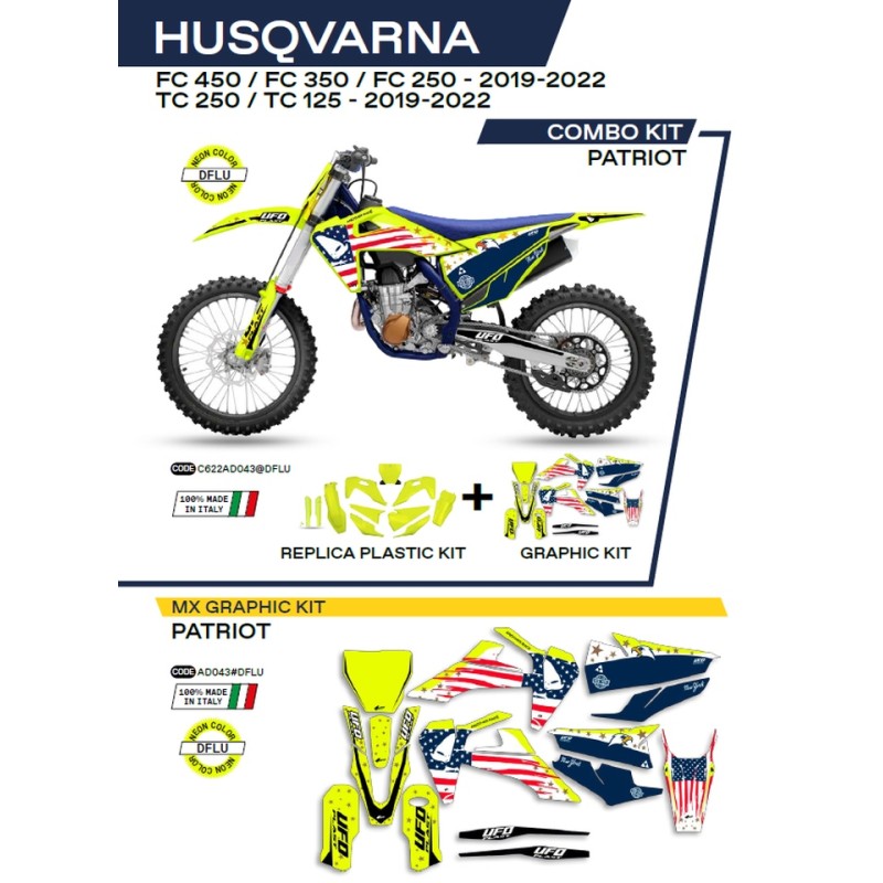 Komplet plastików UFO HUKIT622DFLU Plus + naklejki Husqvarna TC 125/250 '19-'22: FC 250/350/450 '19-'22