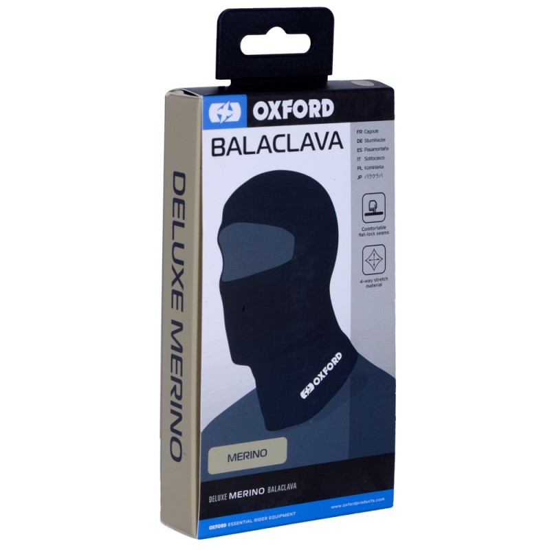 Oxford kominiarka z wełny merino 100% z dużym otworem na oczy - czarna deluxe balaclava