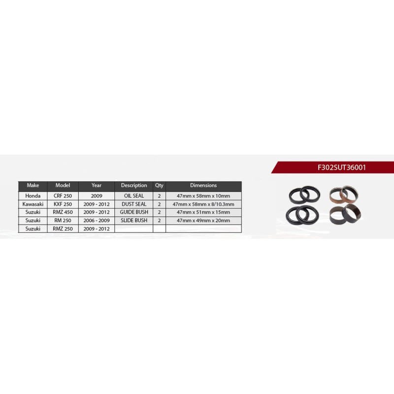 Zestaw naprawczy amortyzatora przedniego do HONDA CRF 250 '09, KAWASAKI KXF 250 '09-12, SUZUKI RMZ 450 '09-12, RM 250