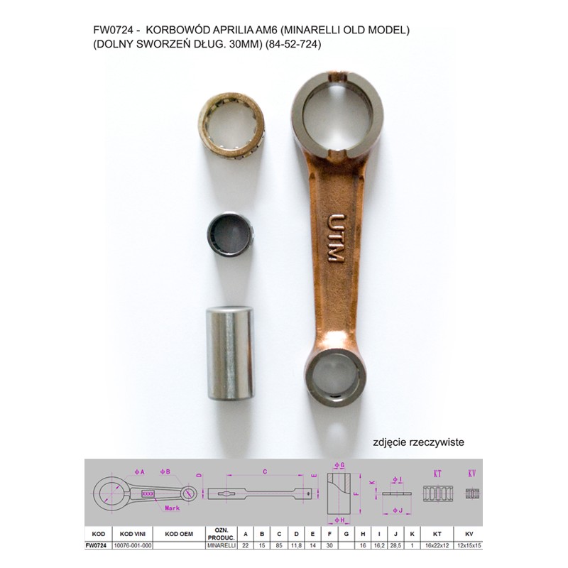 Korbówód FLYWAY (PLATT) do Aprilii AM6 (Minarelli old model) - Dolny sworzeń 30mm