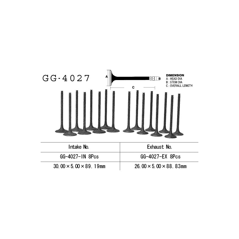 Zawór ssący VESRAH do Kawasaki ZX10 '88-'90 (30,0 X 5,0 X 88,83 MM) (OEM: 12005-1107) - Made in Japan
