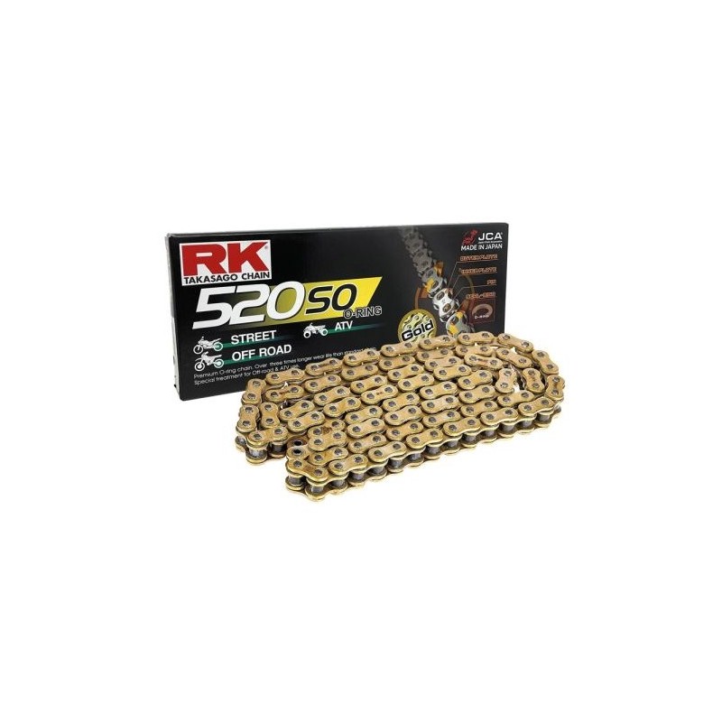 RK ŁAŃCUCH NAPĘDOWY 520SO-110 (O-RING) ZAKUWKA (CLF) ZESTAW KOLOR ZŁOTY DO 400 CCM