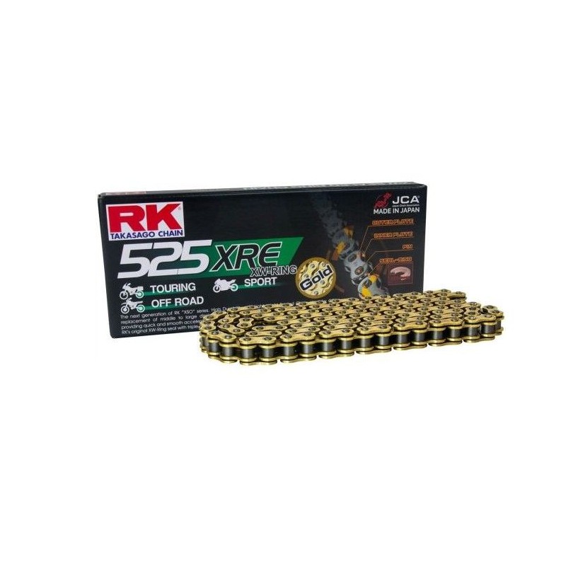 RK ŁAŃCUCH NAPĘDOWY GB525XRE-120 (XW-RING) ZAKUWKA (CLF) W ZESTAWIE KOLOR ZŁOTY (POJEMNOŚĆ: DO 1000 CCM) (42 KN)