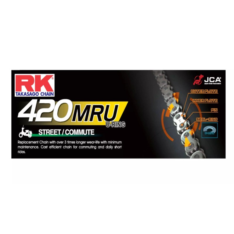 RK ŁAŃCUCH NAPĘDOWY 420MRU-142 (U-RING) ZAPINKA (CL) - do 450 ccm