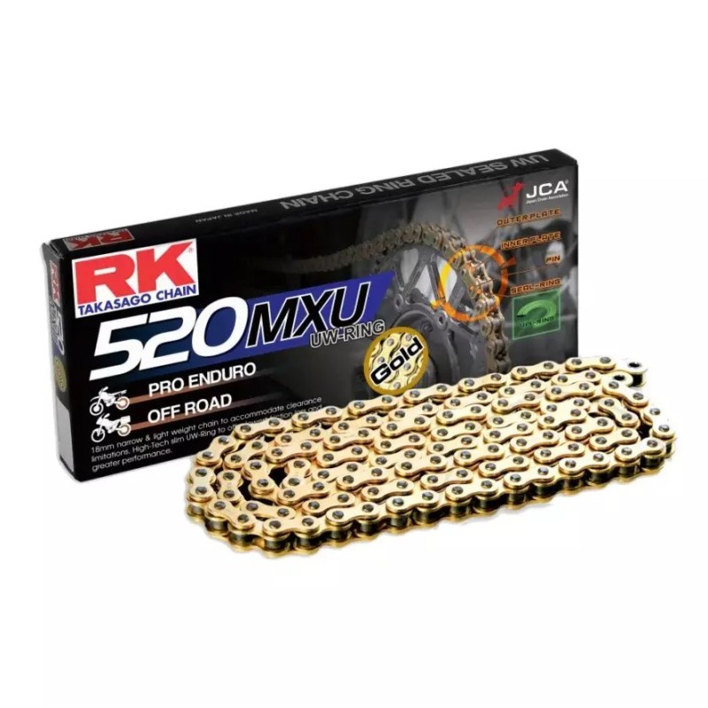 RK ŁAŃCUCH NAPĘDOWY (ENDURO) GB520MXU-120 (UW-RING) ZAKUWKA (CLF) - Złoty kolor, do 500 ccm