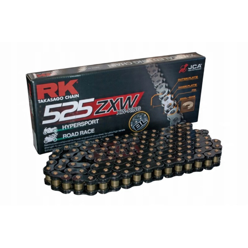 RK ŁAŃCUCH NAPĘDOWY BL525ZXW-120 (XW-RING) ZAKUWKA (CLF) W ZESTAWIE KOLOR CZARNY (POJEMNOŚĆ: DO 1200 CCM) (42 KN)