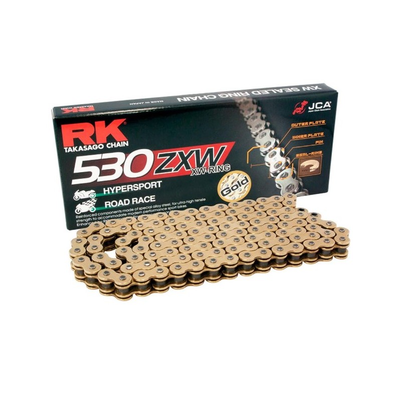 RK ŁAŃCUCH NAPĘDOWY GB530ZXW-118 (XW-RING) ZAKUWKA (CLF) ZESTAW KOLOR ZŁOTY