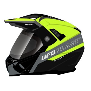 Kask UFO Aries Offroad Dual Tourer Crossover z szybą i daszkiem - kolor czarny/szary/żółty fluo