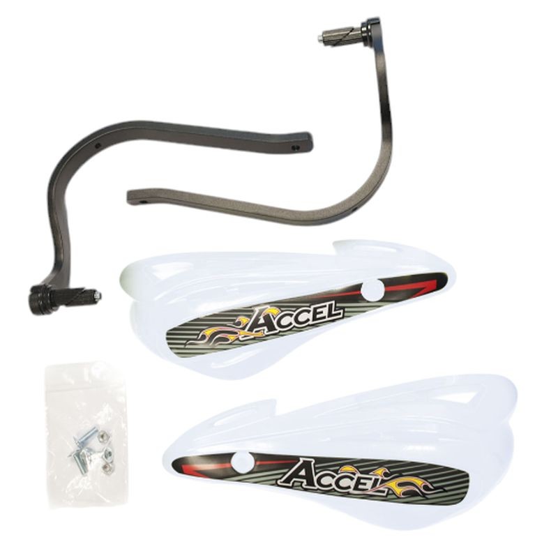 Osłony rąk z mocowaniem aluminiowym ATV - Accel (22+28mm) - Alu-Czarny, Plastik-Biały