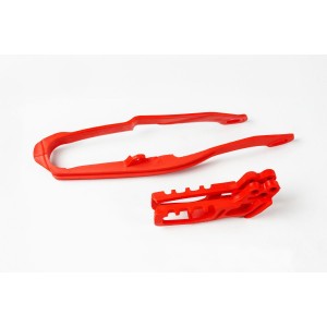 UFO KOMPLET ŚLIZG + PROWADNICA ŁAŃCUCHA HONDA CR 125/250, CRF 250R/X, 450R/X '05-06, KOLOR CZERWONY