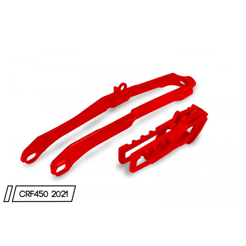 UFO KOMPLET ŚLIZG + PROWADNICA ŁAŃCUCHA HONDA CRF 250 R \'20-\'25 , CRF 250 RX \'21-\'25 , CRF 450 R / RX \'19-\'25 KOLOR CZERWO