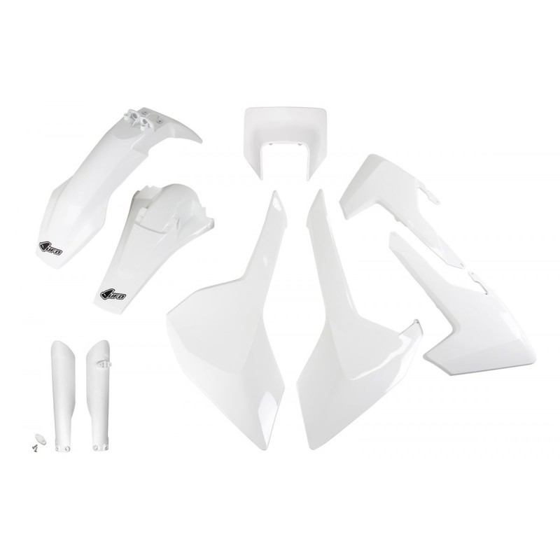 UFO KOMPLET PLASTIKÓW Z OSŁONAMI TELESKOPÓW HUSQVARNA TX/TE/FE '17-'19 BIAŁY