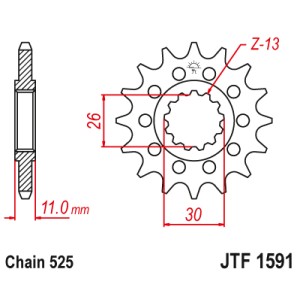 JT ZĘBATKA PRZEDNIA 2091 15 Z GUMĄ YAMAHA FZ8 '10-'15, MT 09 '14-'20, MT 07 '14-'24 TDM 900 '02-'13 TENERE 700 19-, R1