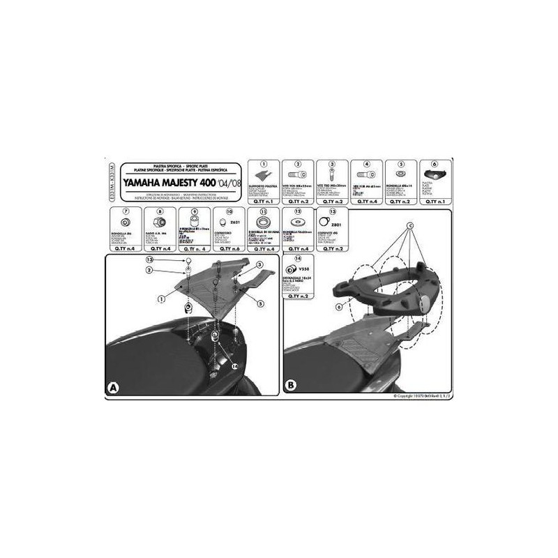 Stelaż kufru centralnego Yamaha Majesty 400 (04-14) z płytą Monolock