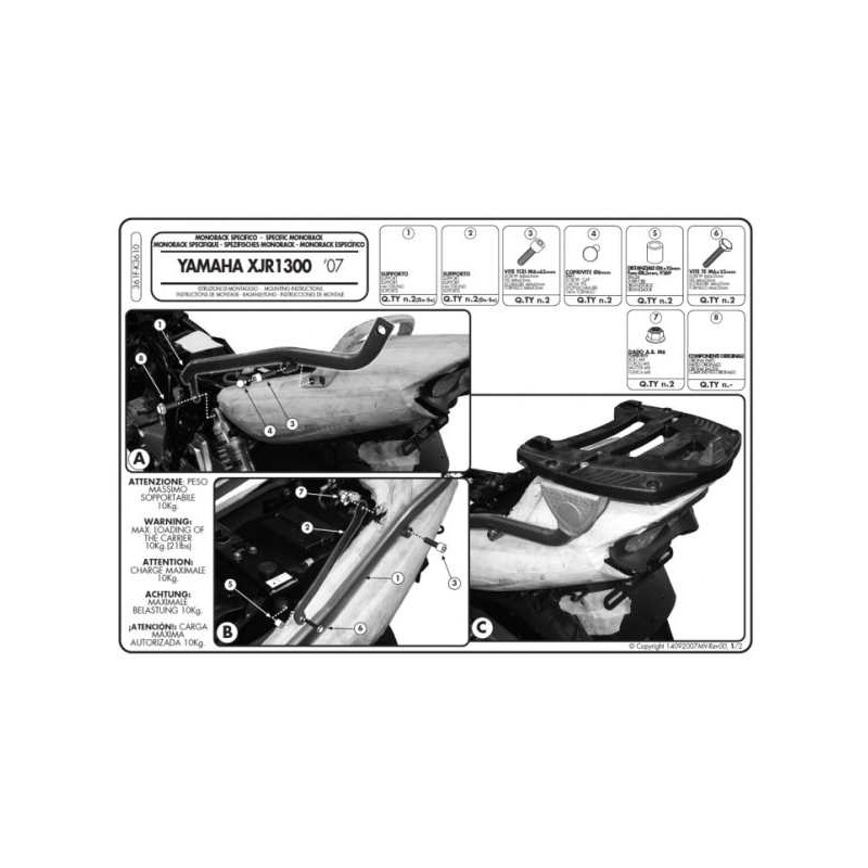 Kappa Stelaż Kufrów Centralnych Yamaha XJR 1300 (07-14) - Sklep Motocyklowy