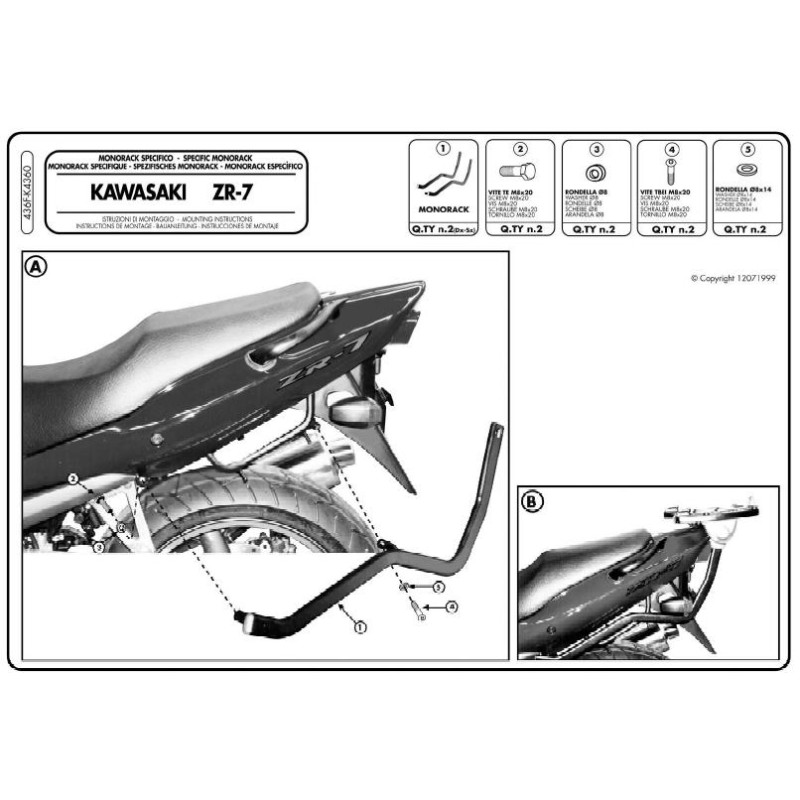 Stelaż kufru centralnego Kappa Kawasaki ZR7/ZR7S 750 (99-04) bez płyty