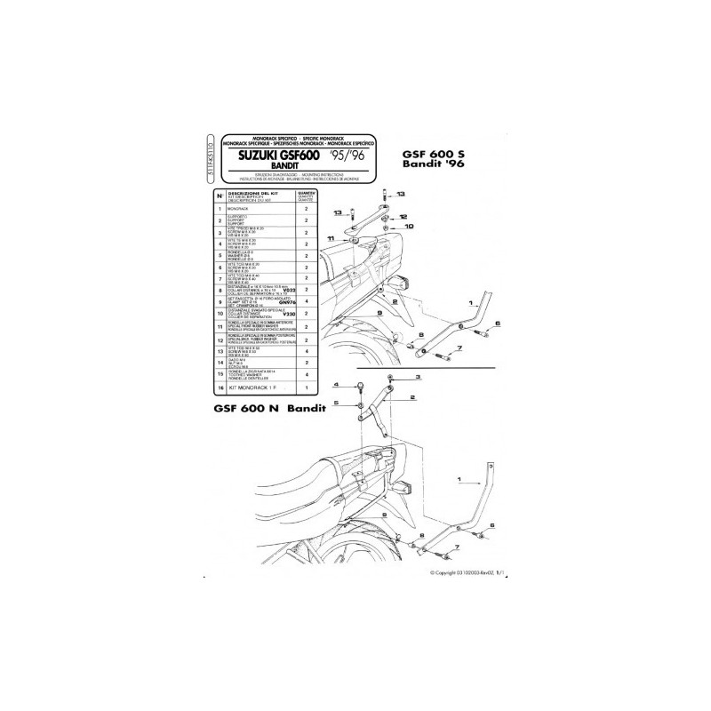 Stelaż kufru centralnego Suzuki GSF 600 Bandit / S (96-99), GSF 1200 Bandit (96-99)