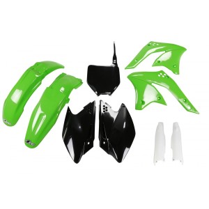 Komplet plastików UFO KXF 250 '08 z osłonami teleskopów - Zielony/Czarny