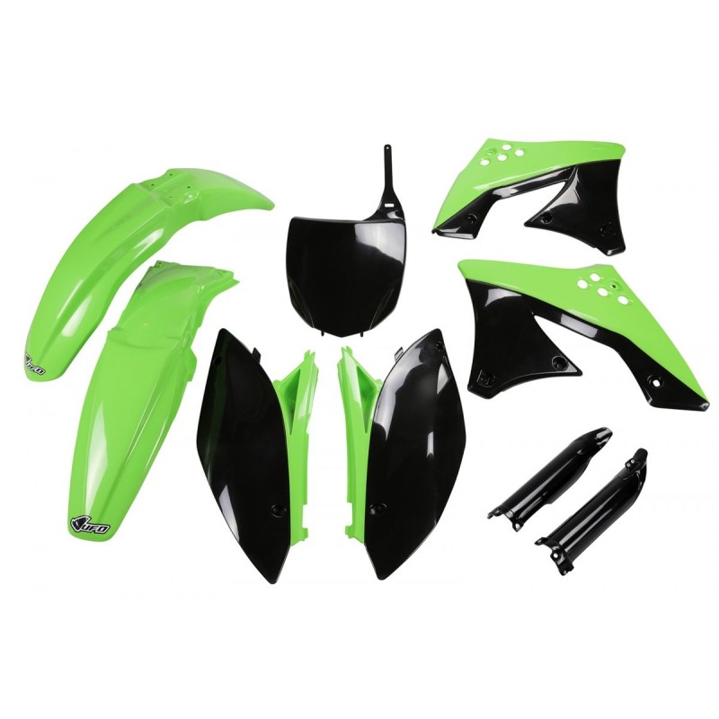UFO Komplet Plastików z Osłonami Teleskopów Kawasaki KXF 250 '09-'12 Zielony/Czarny