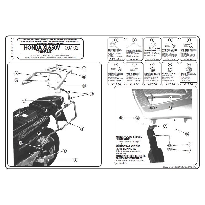 Stelaż kufrów bocznych KAPPA do Hondy XL 650V Transalp + kufr K\'Venture Alu Ora