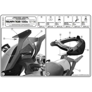 Stelaż kufrów centralnych do motocykla Triumph Tiger 1050 (07-12) - Płyta Monokey