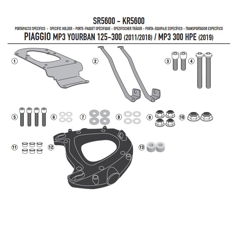 Stelaż kufra centralnego Piaggio MP3 Yourban 125/300, HPE 300 '11-'24 - Kappa