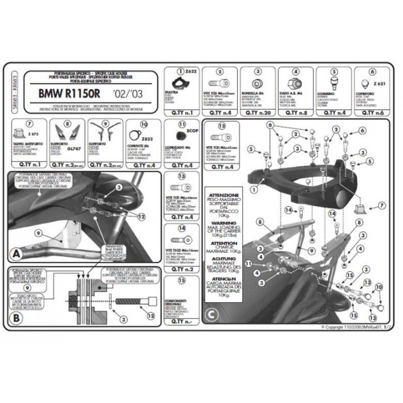 Stelaż kufra centralnego BMW R 1150R, R 850R (01-06, 03-07) - KAPPA (z płytą MONOKEY)