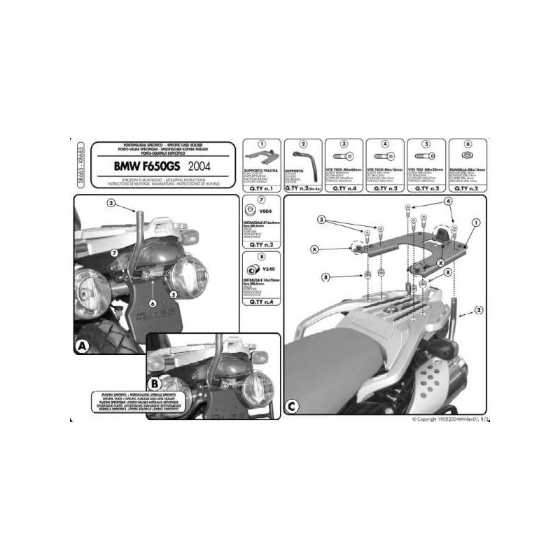 Stelaż kufrów centralnych KAPPA do BMW F 650GS (04-07), G 650GS (04-07) z płytą MONOKEY