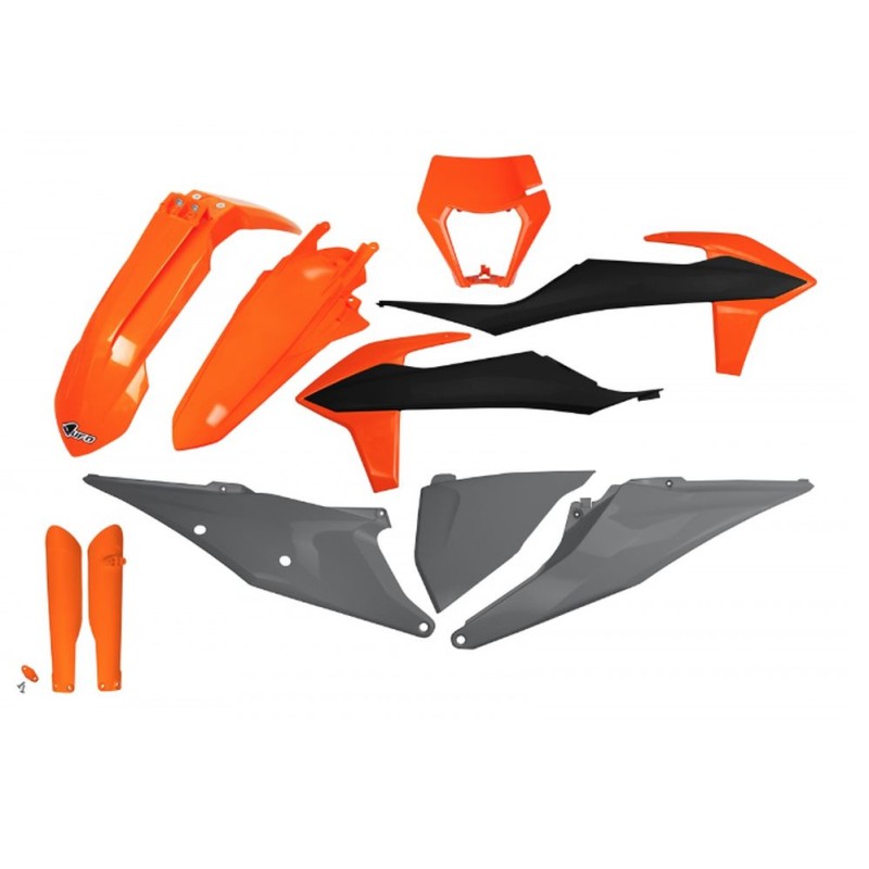 Komplet plastików UFO z osłonami teleskopów KTM EXC 125 '20-'21, EXC 250 / 300 TPI '20-'23, EXC-F