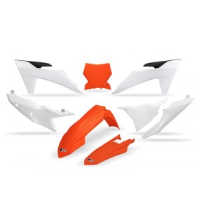 Komplet plastików UFO KTM SX 125 / 250 / 300 TBI '23-'24, SX-F 250 / 350 / 450 '23-'24 - kolor OEM (pomarańczowy/biały)