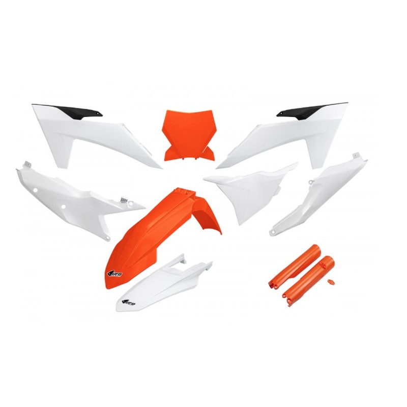 Komplet plastików UFO z osłonami teleskopów do KTM SX 125 / 250 / 300 TBI '23-'24, SX-F 250 / 350 / 450