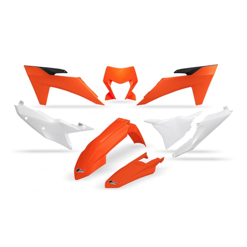 UFO KOMPLET PLASTIKÓW KTM EXC 150 / 250 / 300 TBI '24-'25, EXC-F 250 / 350 / 450 / 500 '24-'25 - Pomarańczowy Biały