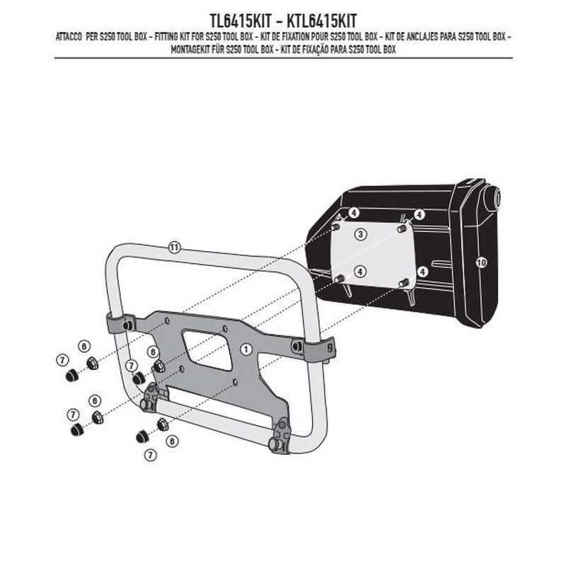 Mocowanie skrzynki narzędziowej KS250 do stelaży KLO6415MK, KLO6415CAM, KLO1201MK, KLO1201CAM
