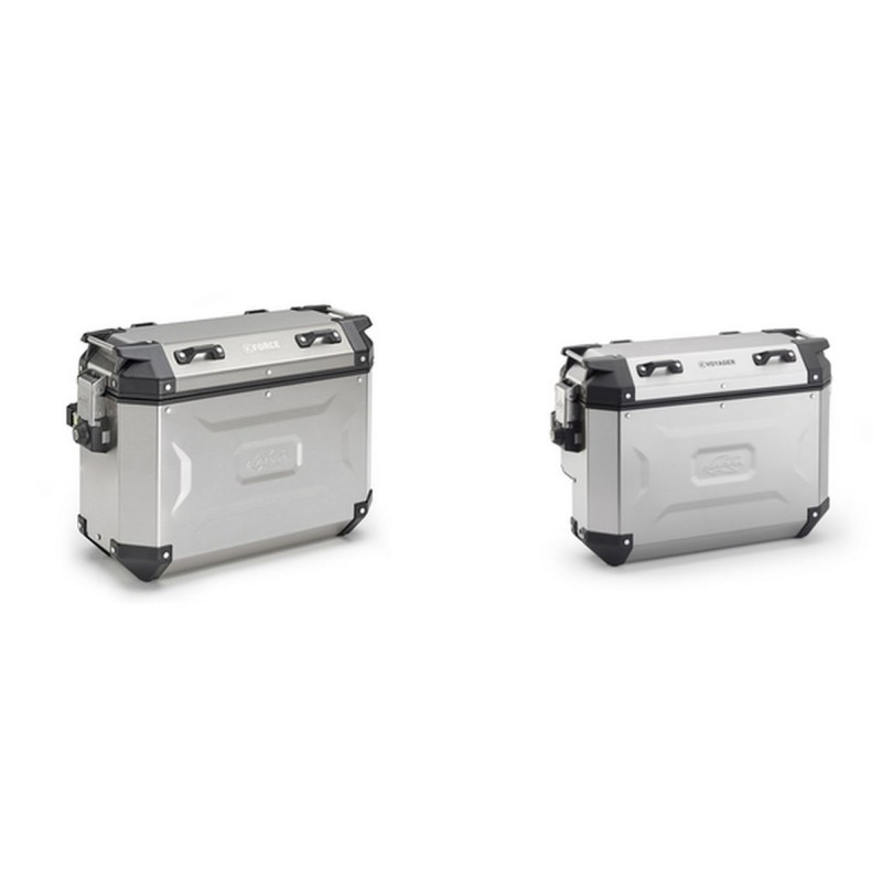 KAPPA 2025/05 KUFRY BOCZNE 37L PRAWY I 48L LEWY MONOKEY CAM SIDE KVG48A KVG37A K'VOYAGER ALUMINIOWE KOLOR SREBRNY