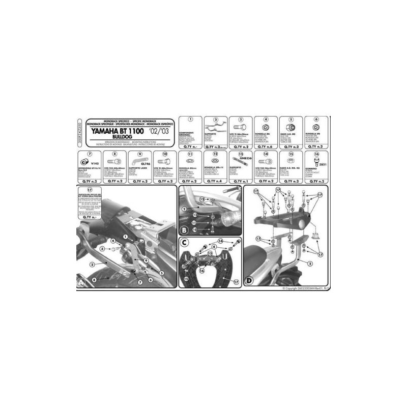 Stelaż kufrów centralnych Yamaha BT 1100 Bulldog (02-09) - bez płyty