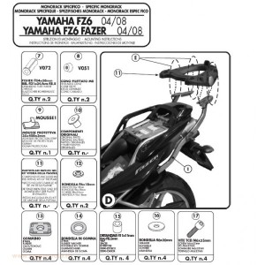 Kappa Stelaż Kufra Centralnego Yamaha FZ6 / FZS 600 Fazer (04-06), FZ6 S2 / FZ6 600 Fazer S2 (07-11)