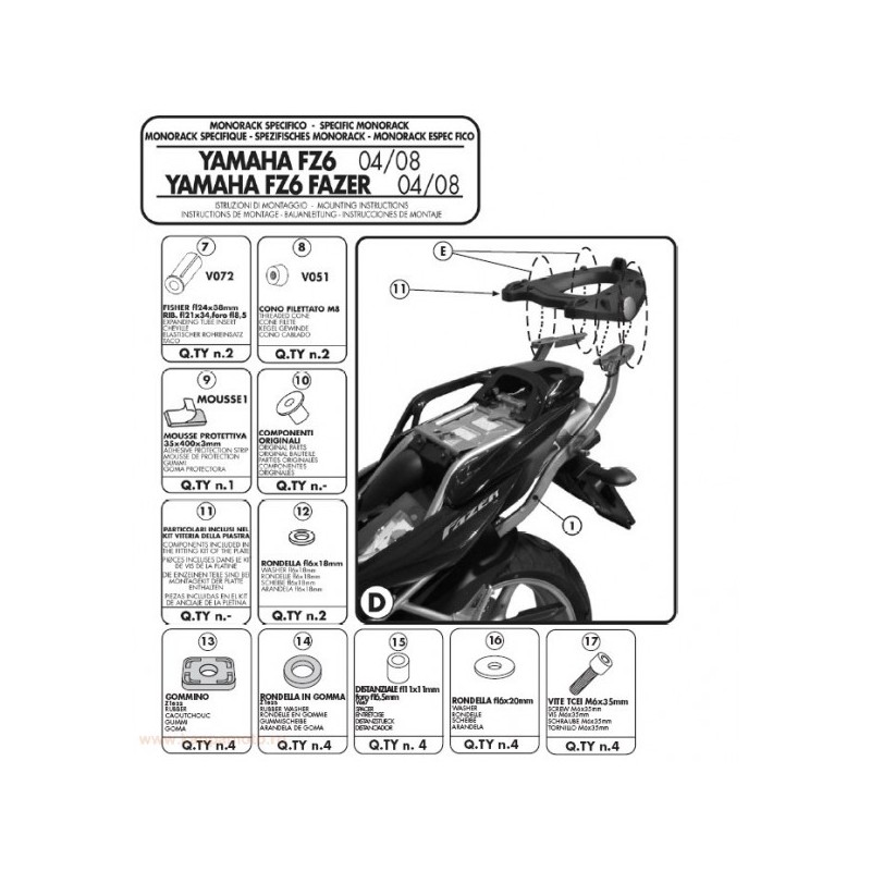 Kappa Stelaż Kufra Centralnego Yamaha FZ6 / FZS 600 Fazer (04-06), FZ6 S2 / FZ6 600 Fazer S2 (07-11)