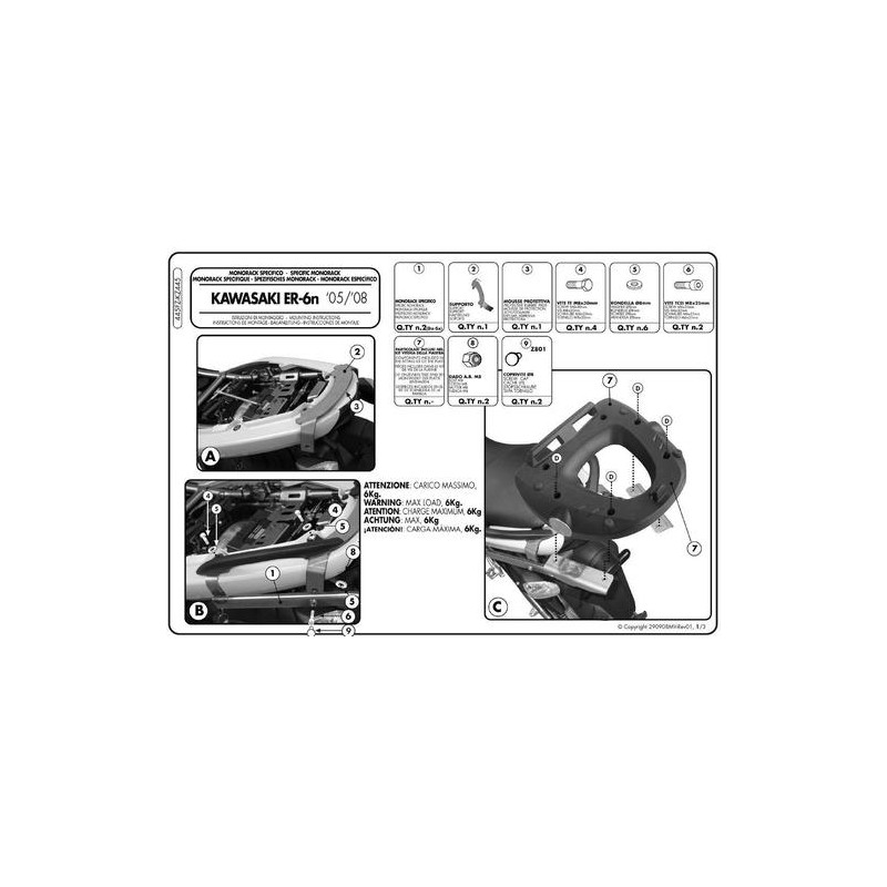 Stelaż kufru centralnego Kappa do Kawasaki ER-6N / ER-6F 650 (05-08) (bez płyty)