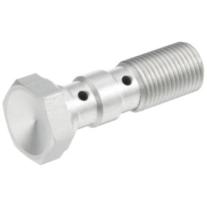 Śruba hydrauliczna do przewodów hamulcowych M10x1,00 podwójna - kolor srebrny