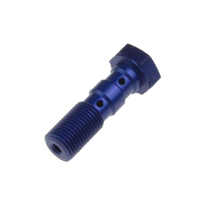 Śruba hydrauliczna do przewodów hamulcowych M10x1,00 podwójna - kolor niebieski (PROMOCJA)