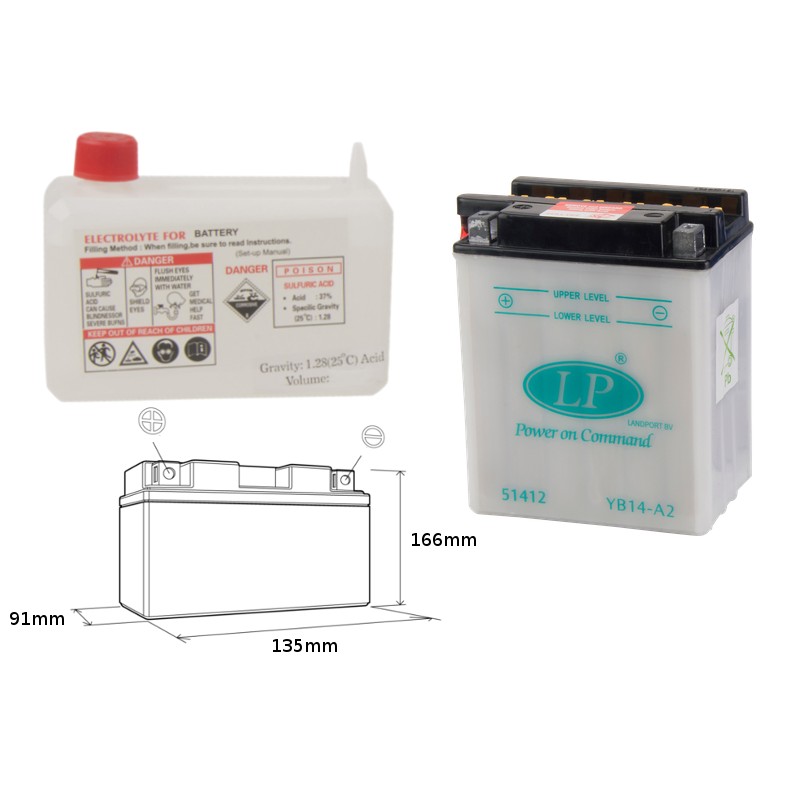 Akumulator YB14-A2 12V 14AH 135X91X167 - Elektrolit osobno