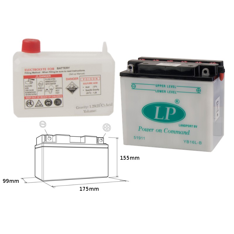 LANDPORT AKUMULATOR YB16L-B (MD LB16L-B) 12V 19AH 175X100X155 OBSŁUGOWY