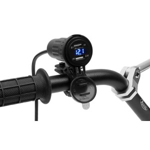 Podwójne gniazdo motocyklowe z podświetleniem i woltomierzem - BIKETEC