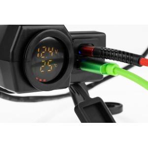 BIKETEC Motocyklowe Podwójne Gniazdo USB Quick Charge 3.0 z Woltomierzem i Wskaźnikiem Temperatury