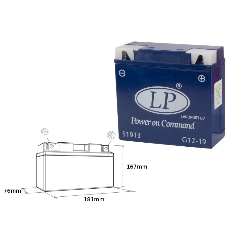LANDPORT AKUMULATOR ŻELOWY G12-19 (MG L12-19) 12V 21AH 182X82X170 BMW BEZOBSŁUGOWY